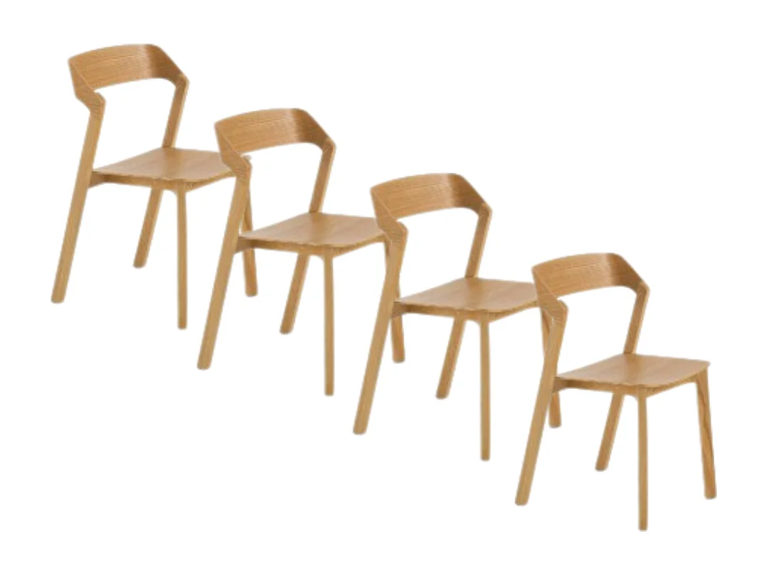 Lot de 4 chaises en contreplaqué de chêne