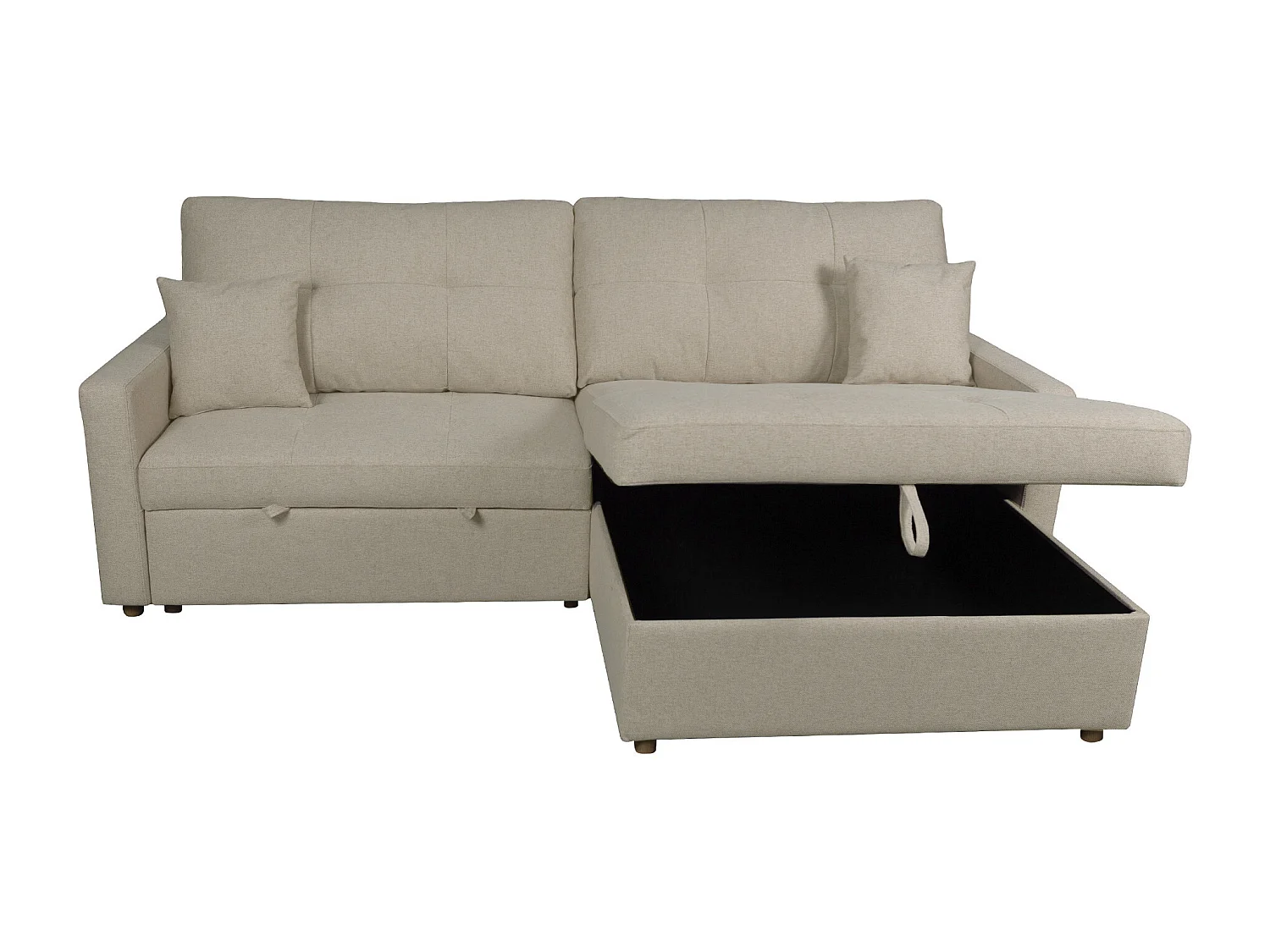 Sofá Chaise Longue reversible de 100x245x151 cm de 3 plazas con arcón en beige Sahara