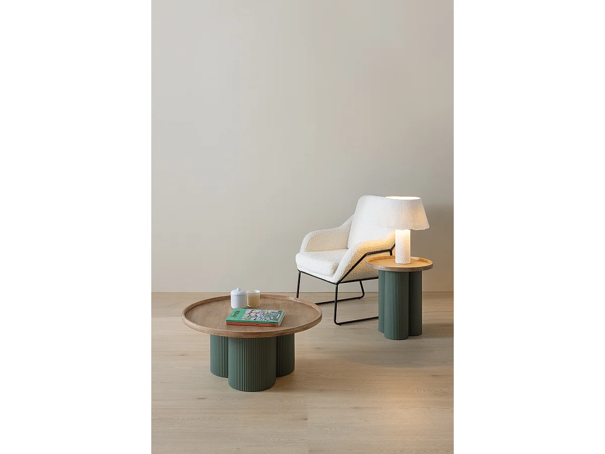 Table basse en métal vert canard et bois d'hévéa