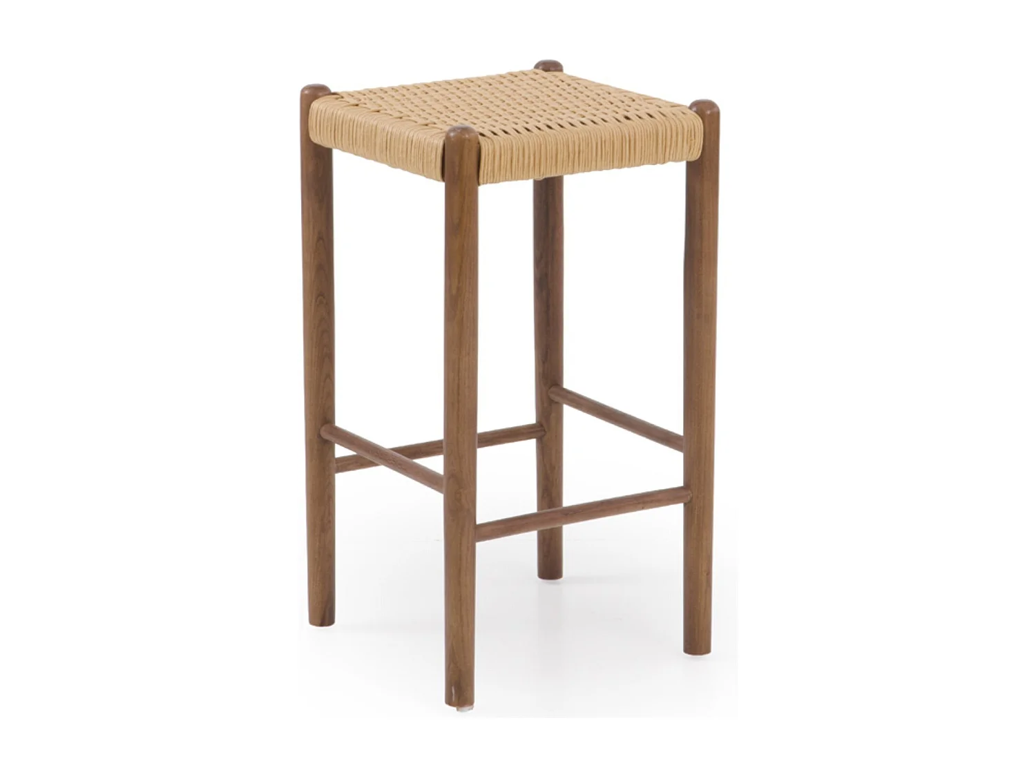 Lot de 2 tabourets en bois de frêne couleur noyer avec assise tressée