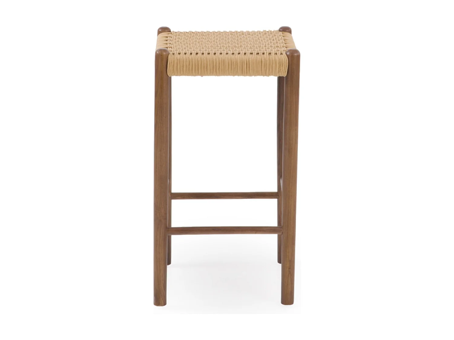 Lot de 2 tabourets en bois de frêne couleur noyer avec assise tressée