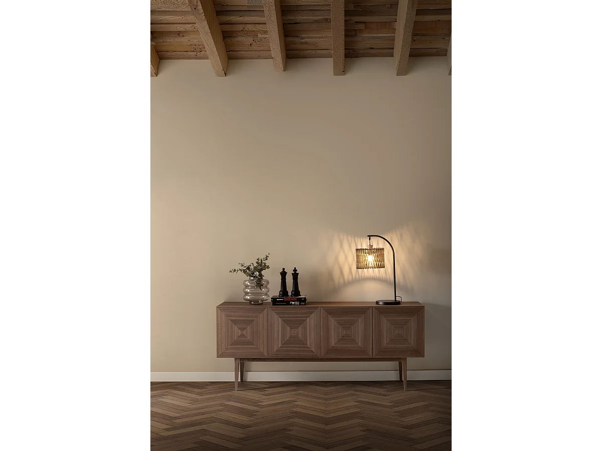 Dressoir met 4 deuren, notenhoutfineer met hoge houten poten