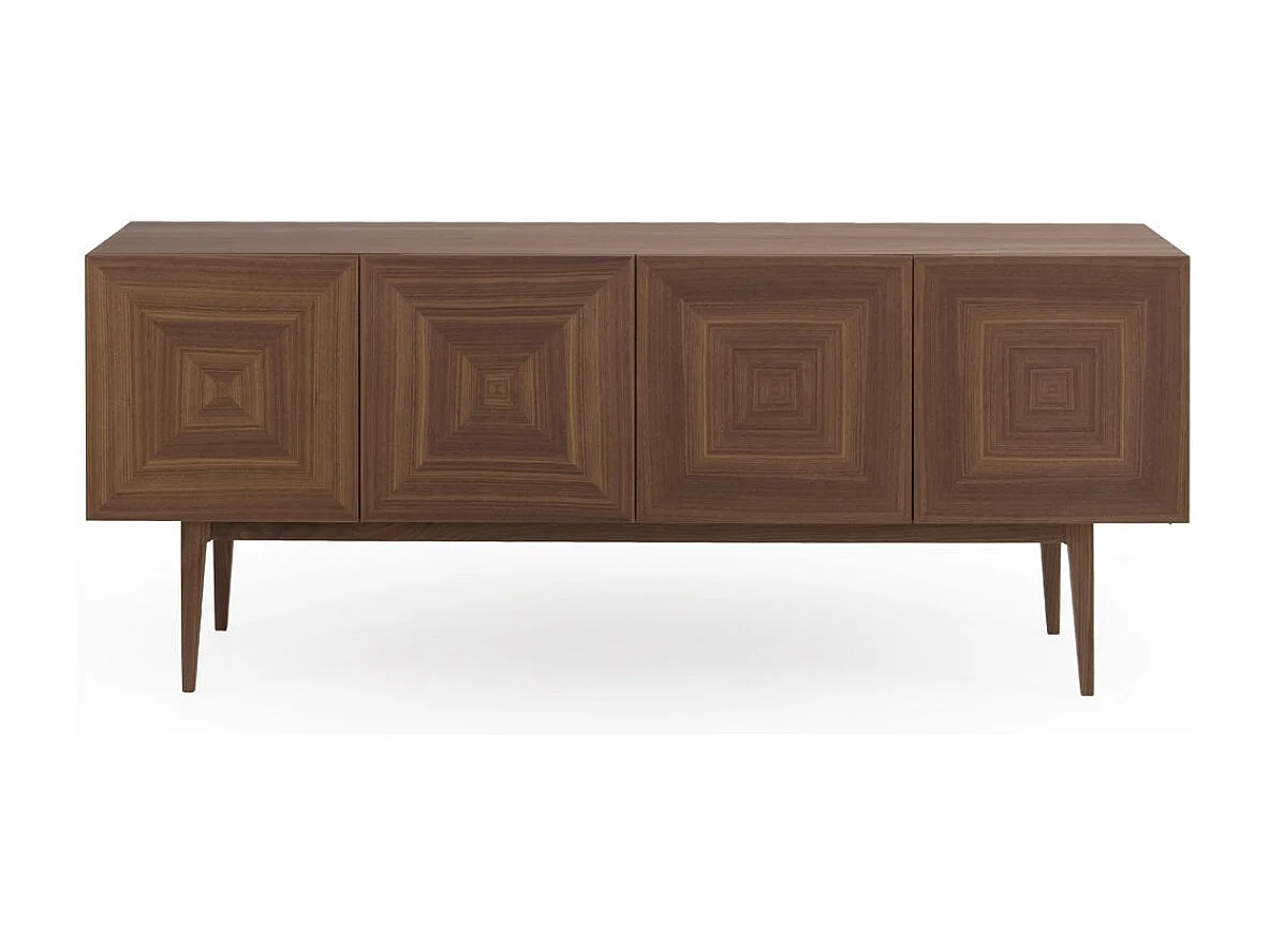 Dressoir met 4 deuren, notenhoutfineer met hoge houten poten