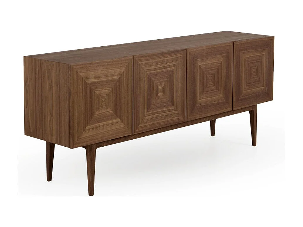 Dressoir met 4 deuren, notenhoutfineer met hoge houten poten