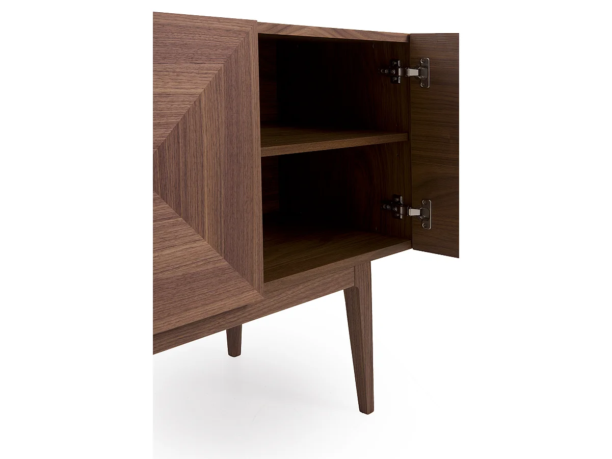 Dressoir met 4 deuren, notenhoutfineer met hoge houten poten