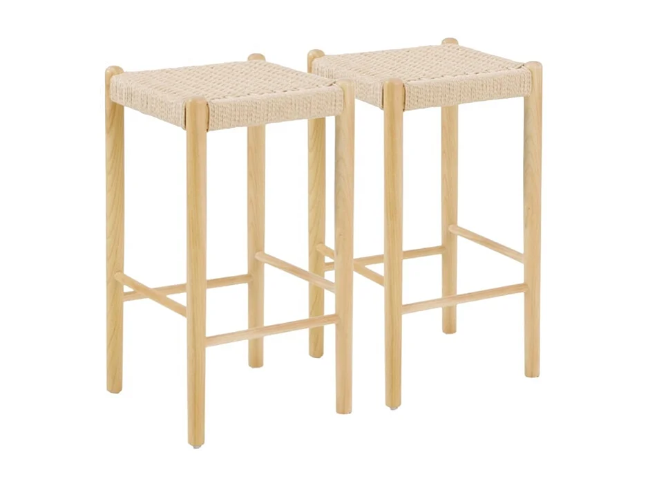 Lot de 2 tabourets en bois de frêne naturel avec assise tressée