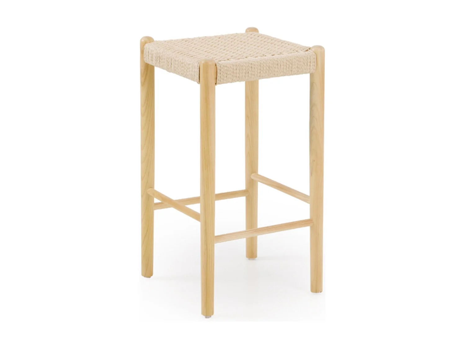 Lot de 2 tabourets en bois de frêne naturel avec assise tressée
