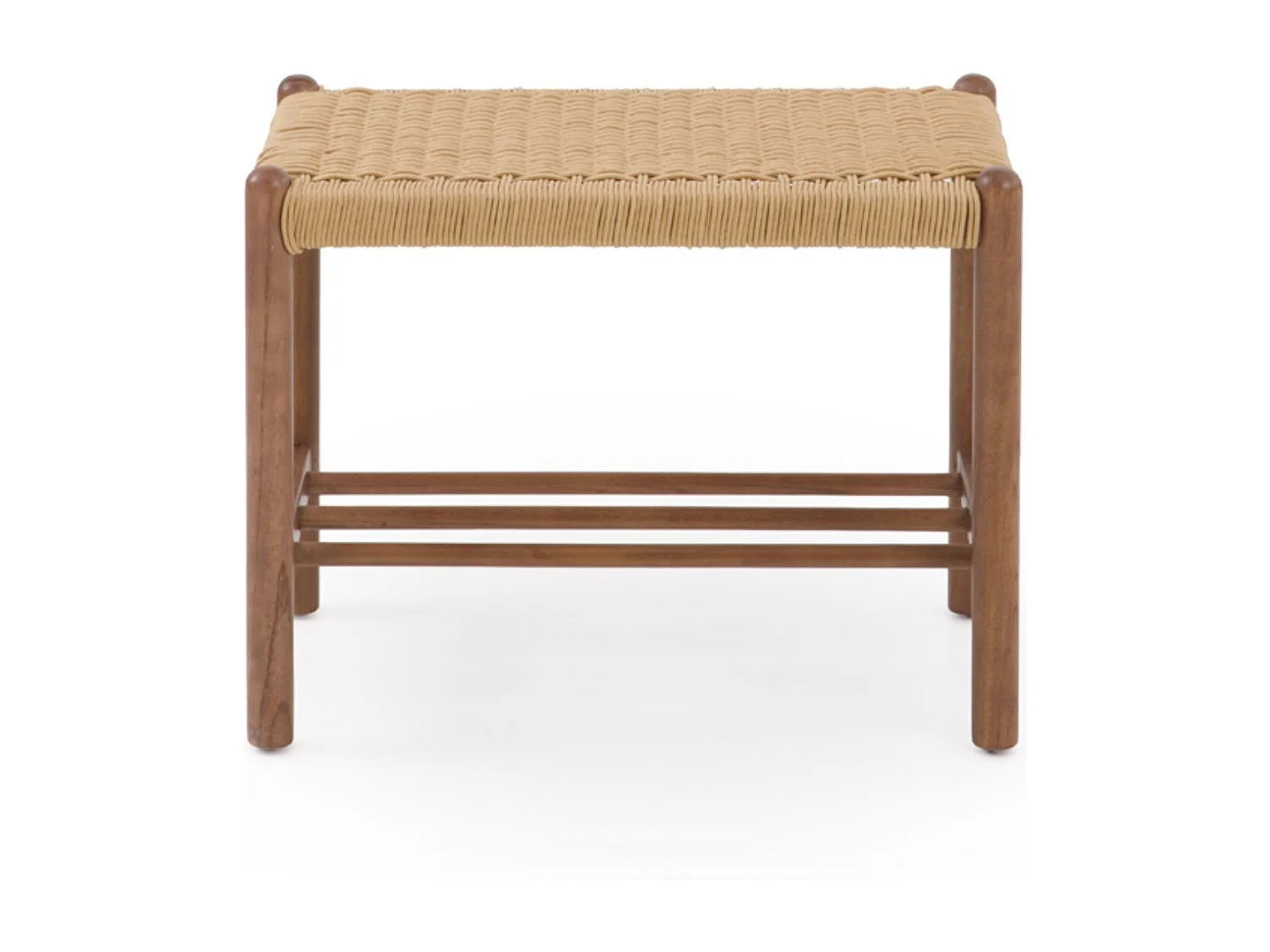 Banquette en bois de frêne couleur noyer avec assise tressée