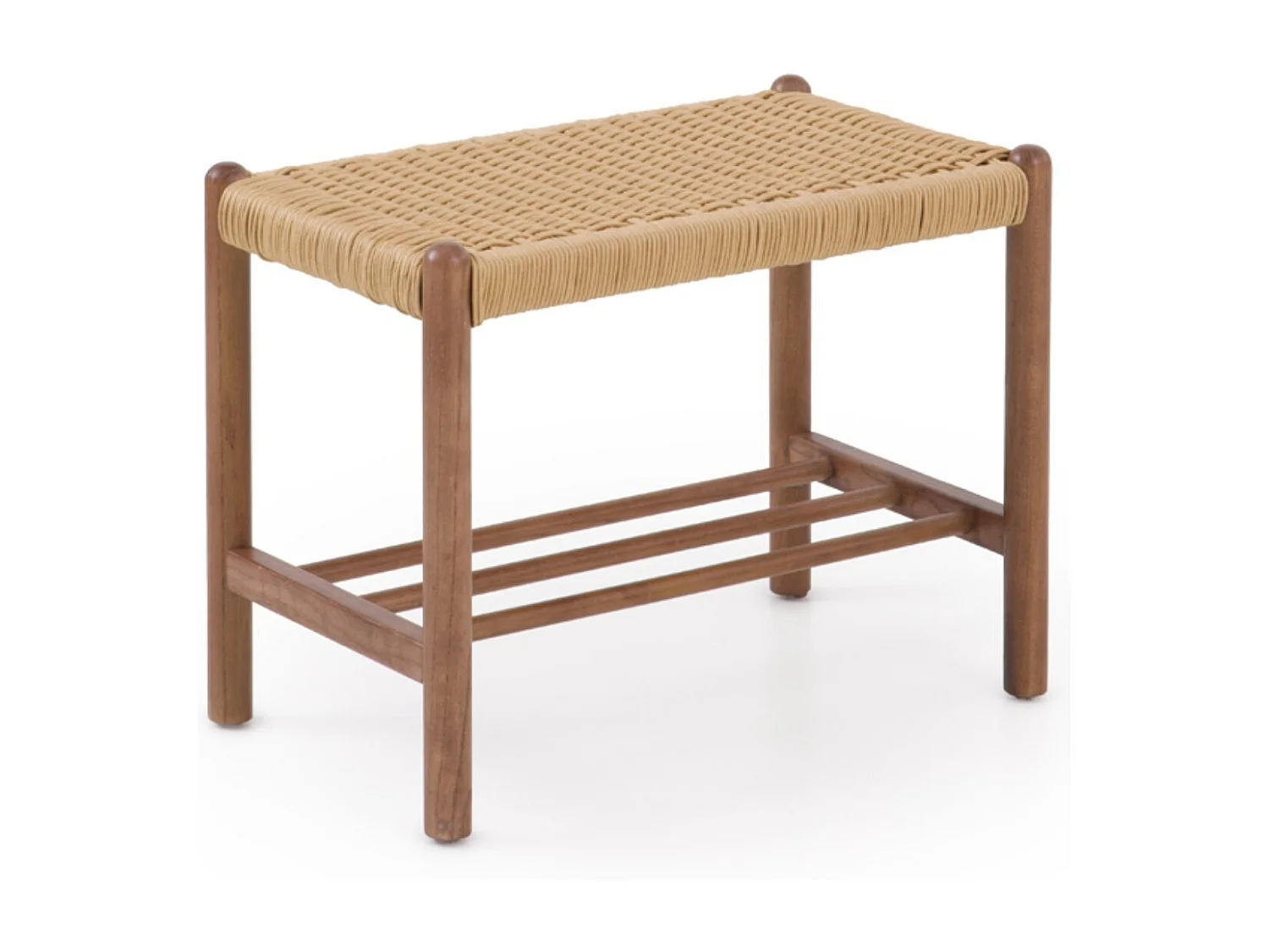 Banquette en bois de frêne couleur noyer avec assise tressée