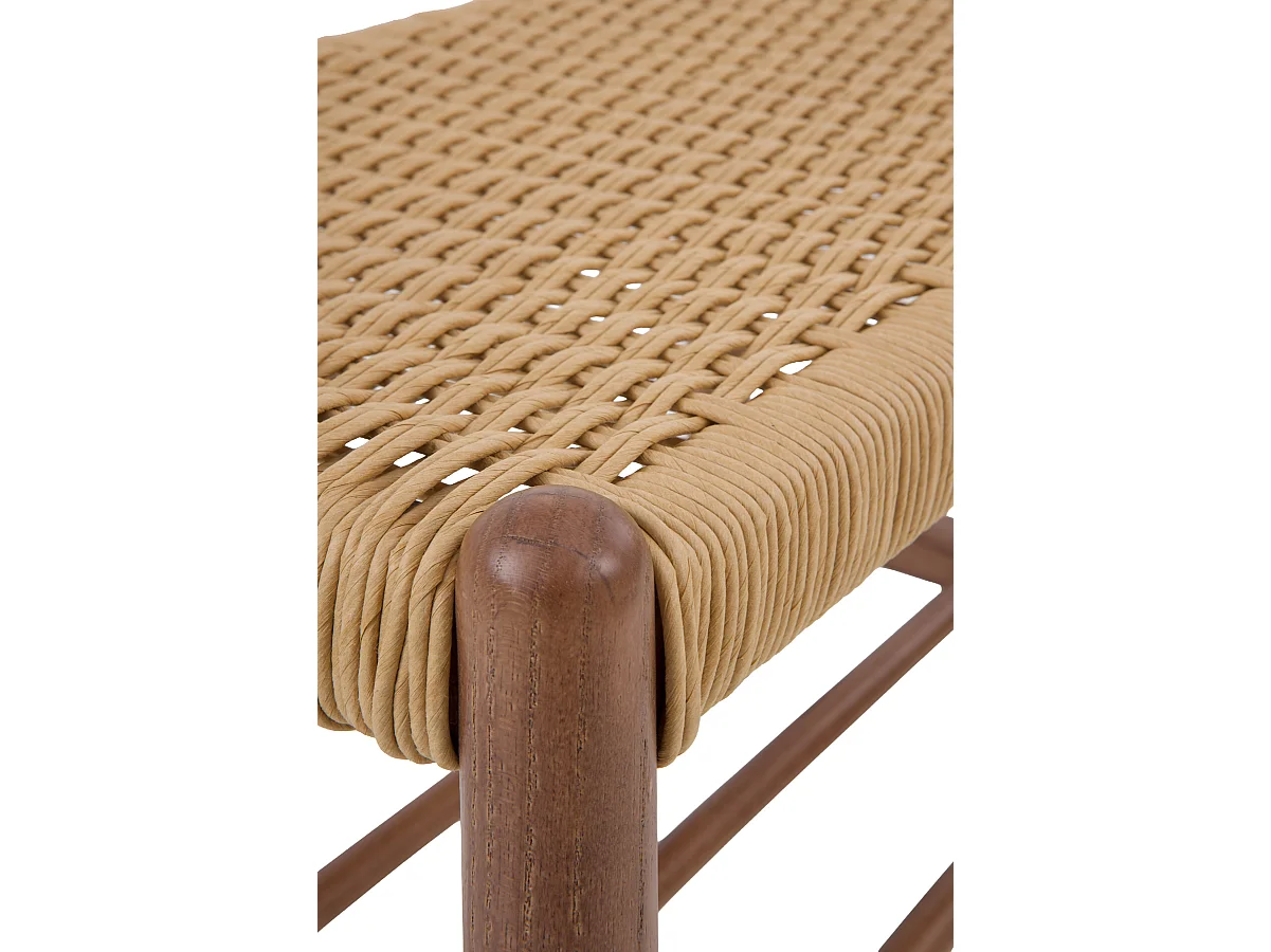 Banquette en bois de frêne couleur noyer avec assise tressée