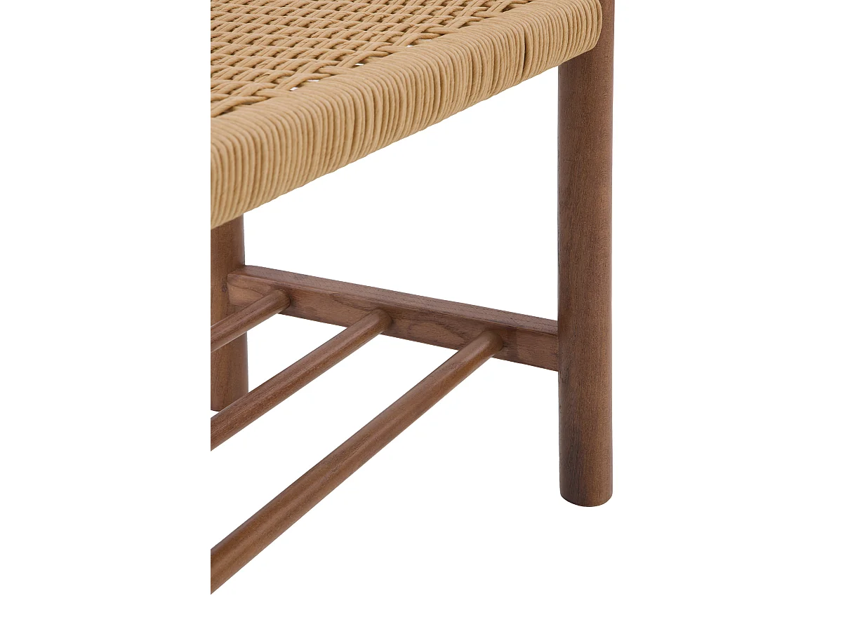 Banquette en bois de frêne couleur noyer avec assise tressée