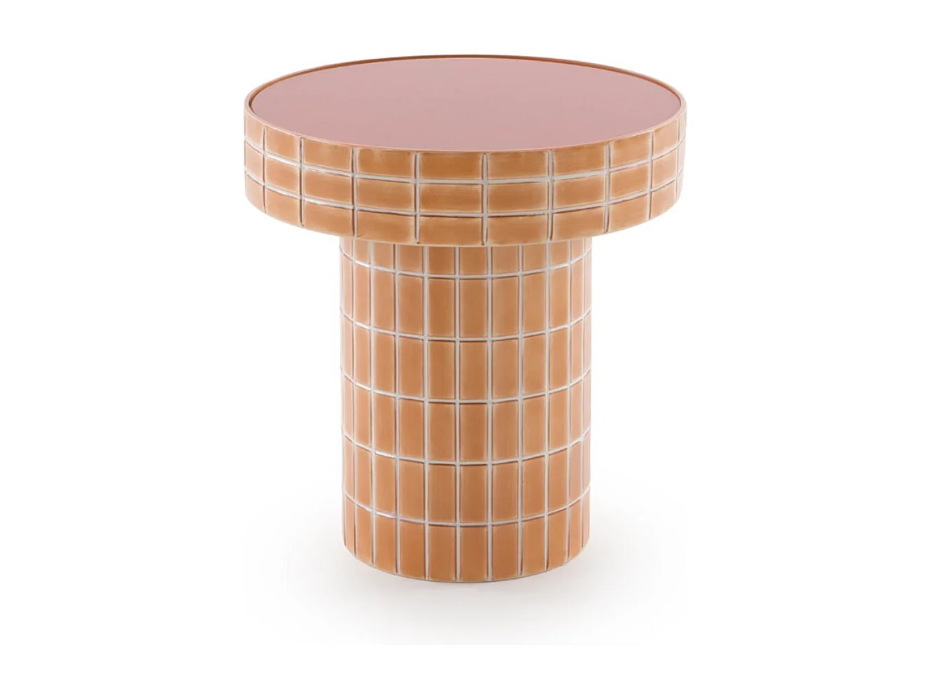 Table d'appoint en métal terracotta avec plateau en verre