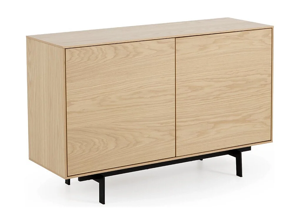 Buffet 2 portes plaqué chêne naturel avec pieds métalliques noirs