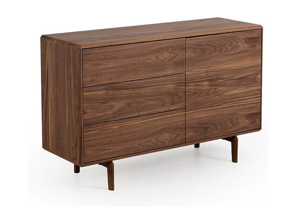 Buffet 1 porte et 3 tiroirs plaqué noyer avec pieds en bois