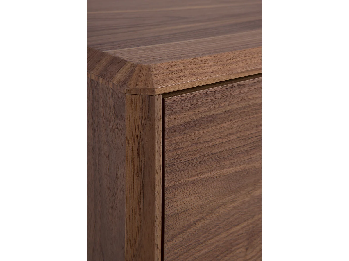 Buffet 1 porte et 3 tiroirs plaqué noyer avec pieds en bois
