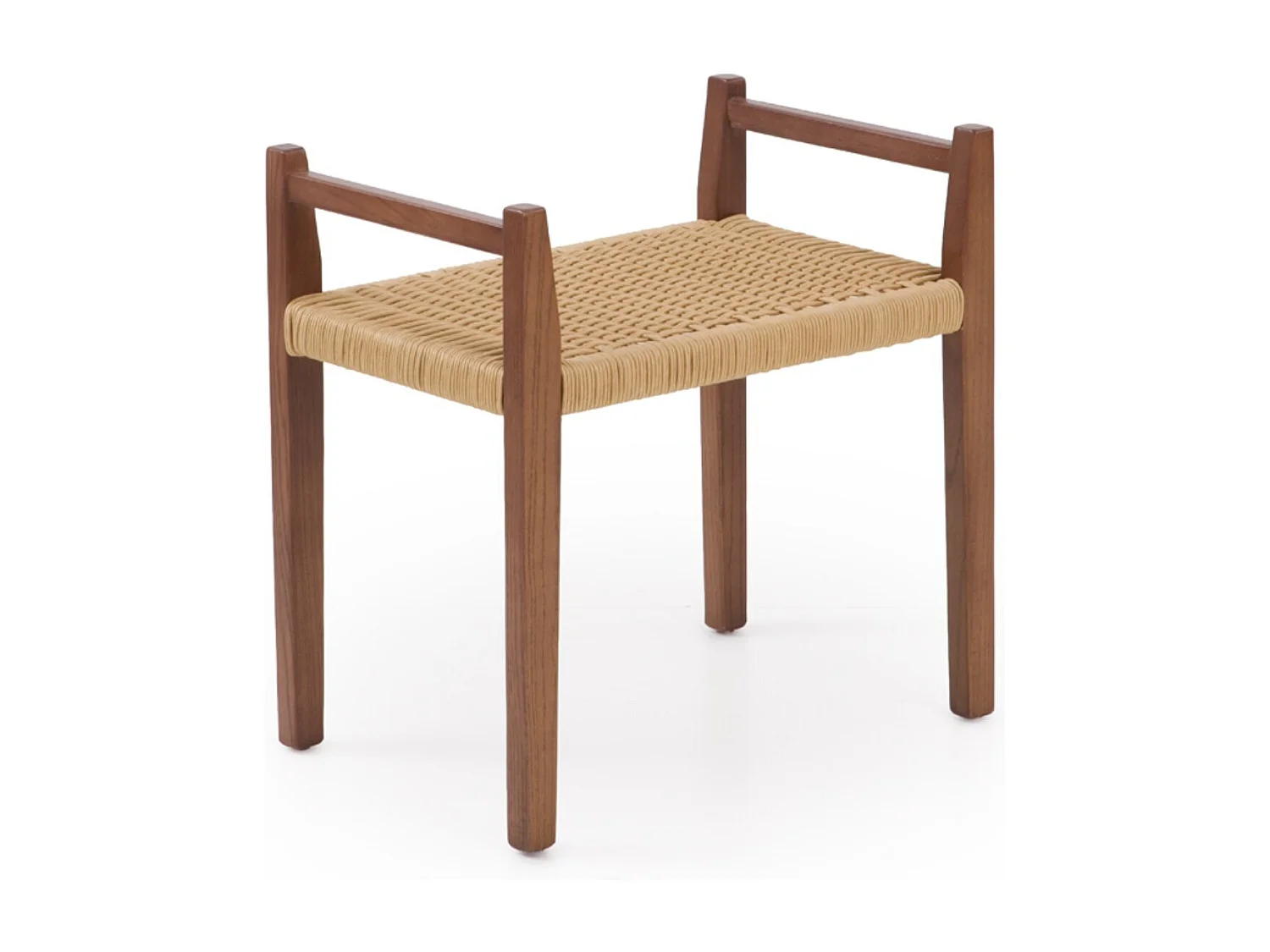 Banquette en bois de frêne couleur noyer avec assise tressée