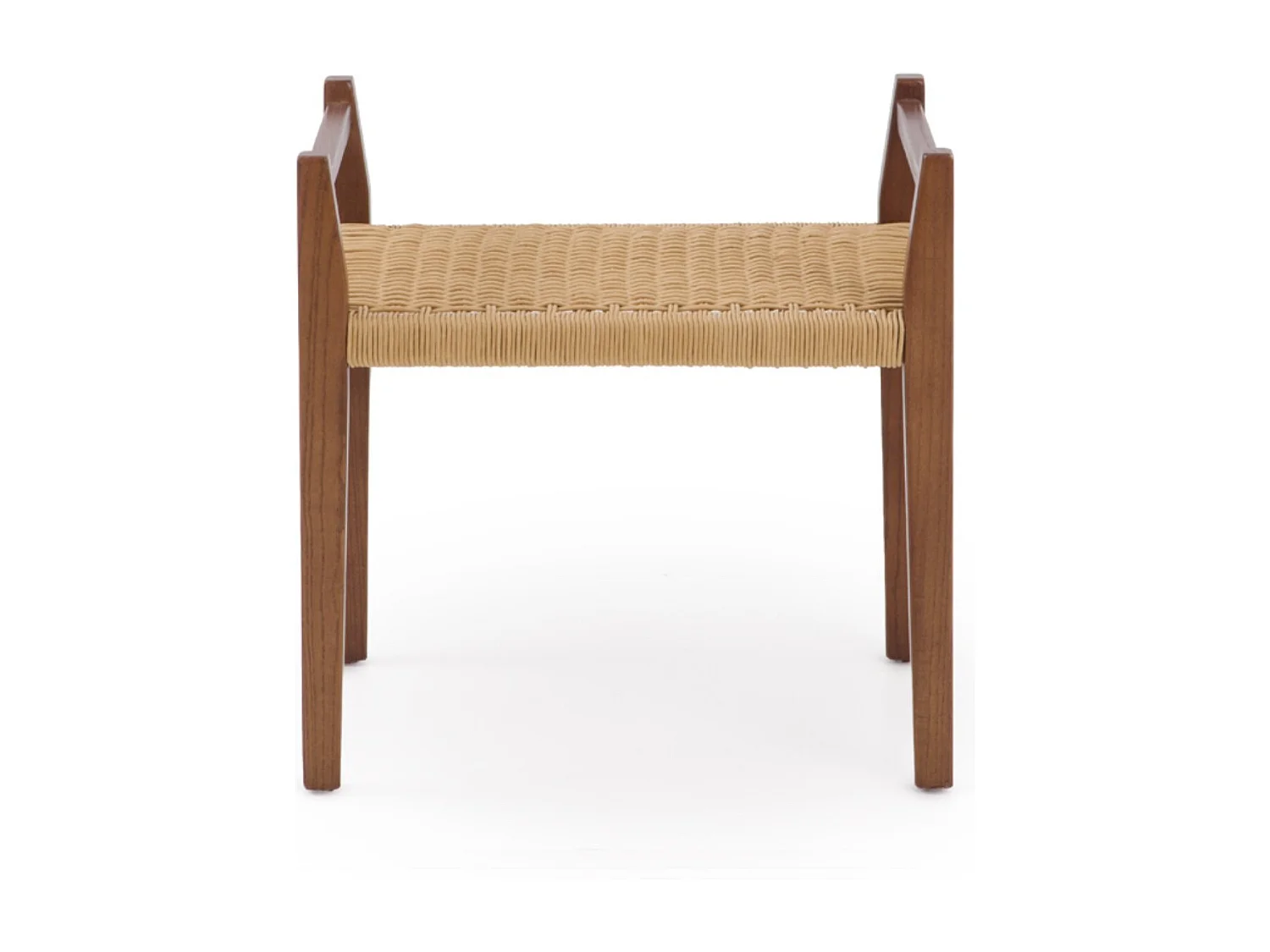 Banquette en bois de frêne couleur noyer avec assise tressée