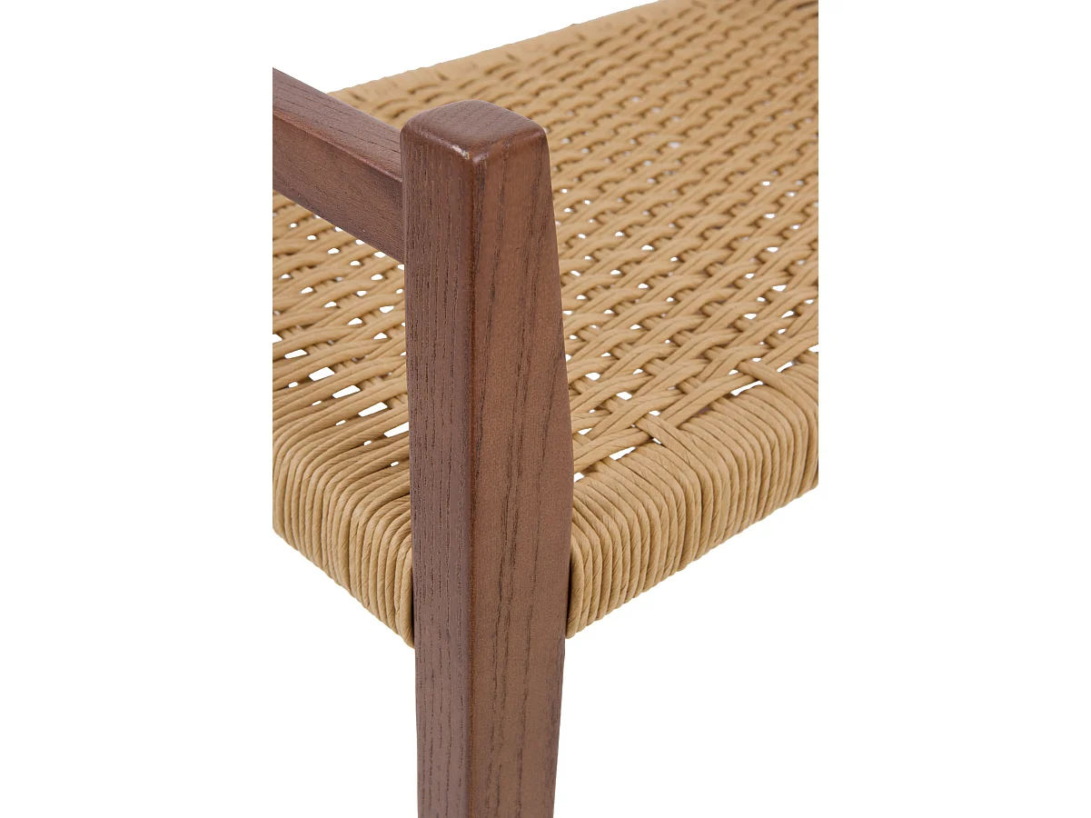 Banquette en bois de frêne couleur noyer avec assise tressée