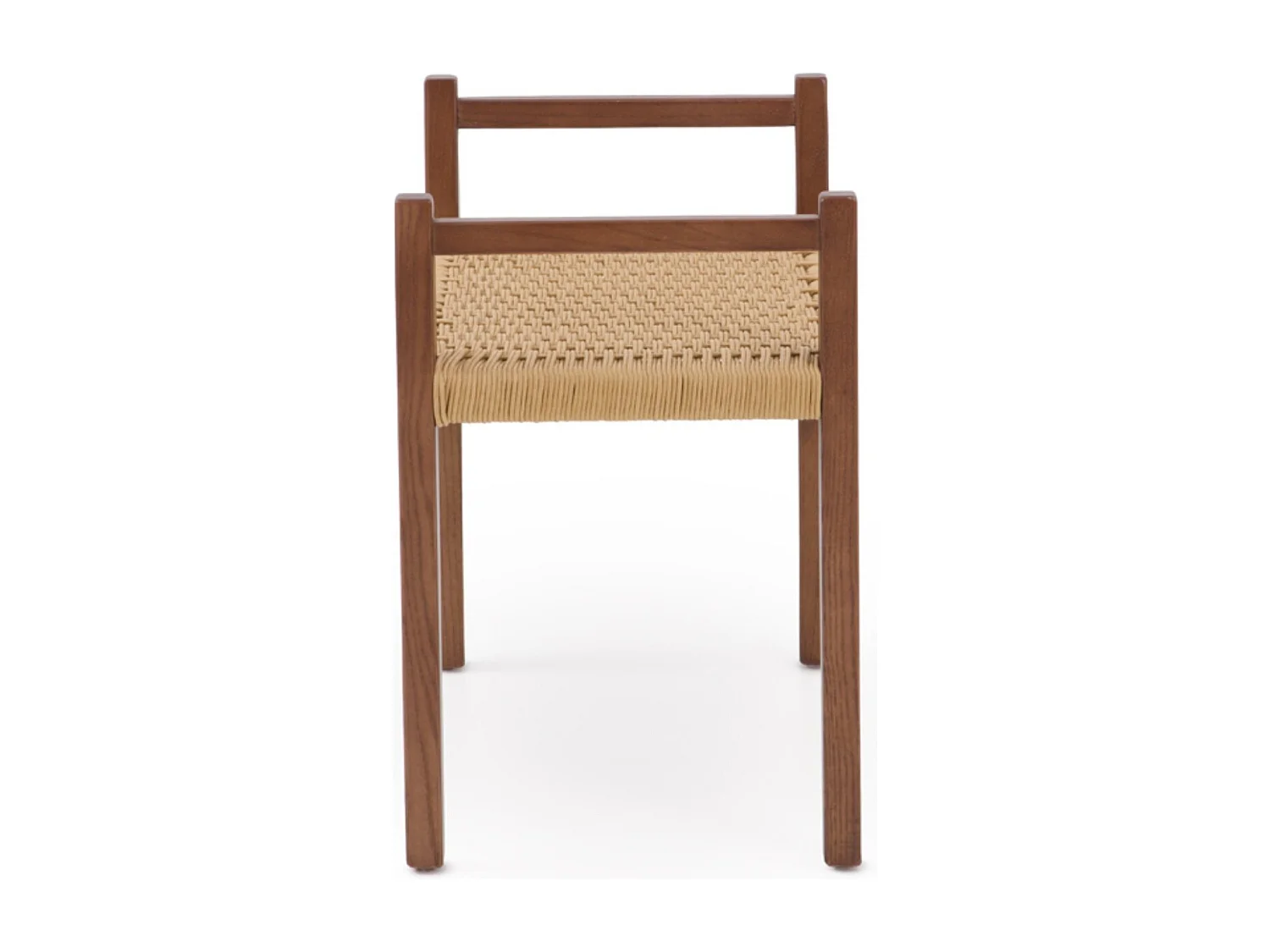 Banquette en bois de frêne couleur noyer avec assise tressée