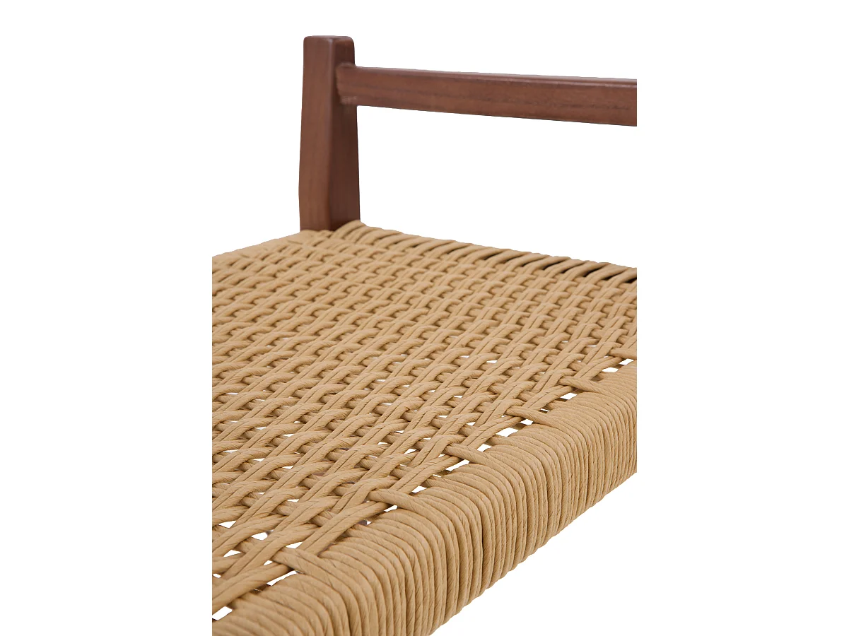 Banquette en bois de frêne couleur noyer avec assise tressée