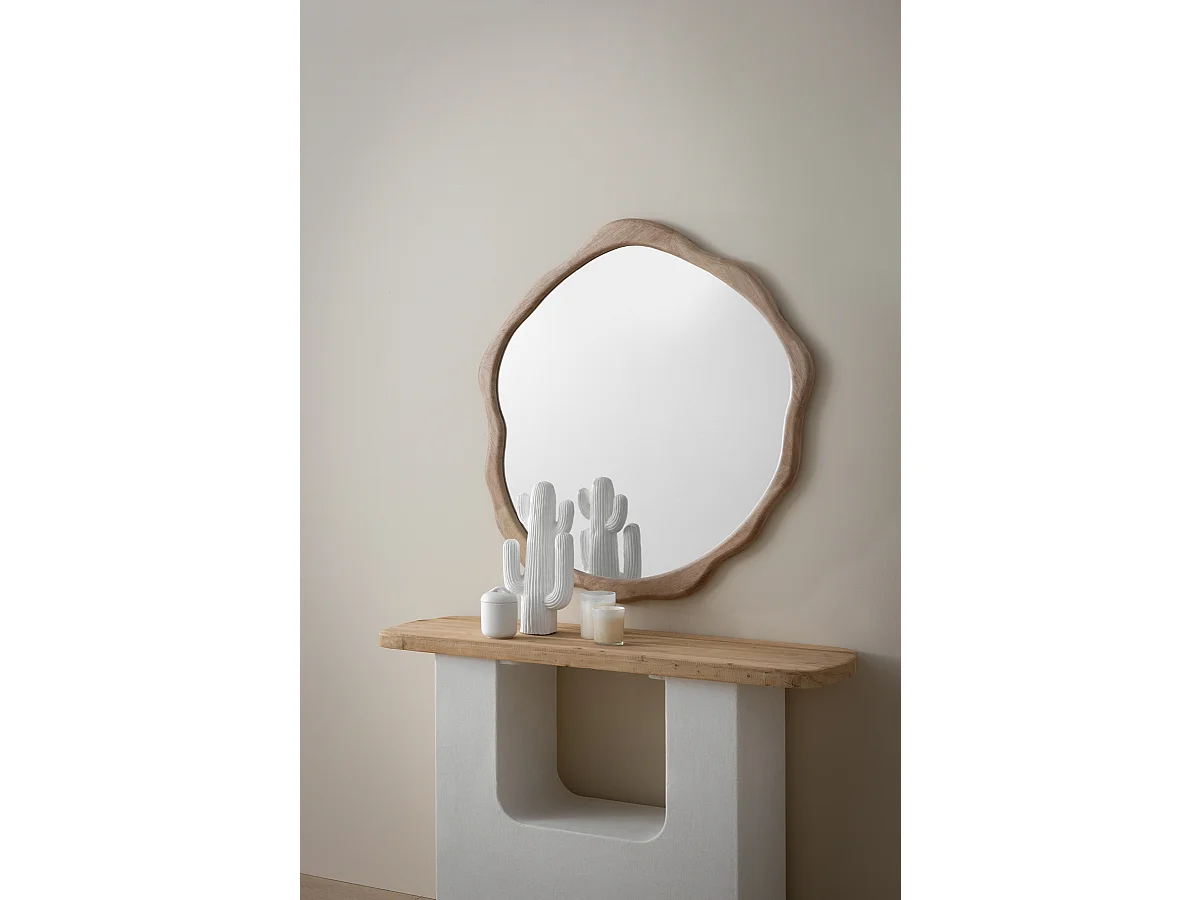 Miroir de forme irrégulière 111 x 120 cm avec cadre en bois d'hévéa