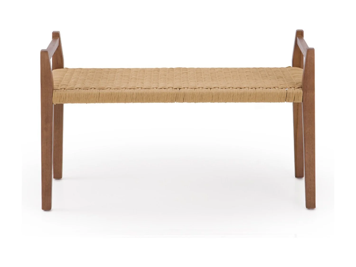 Banc en bois de frêne couleur noyer avec assise tressée