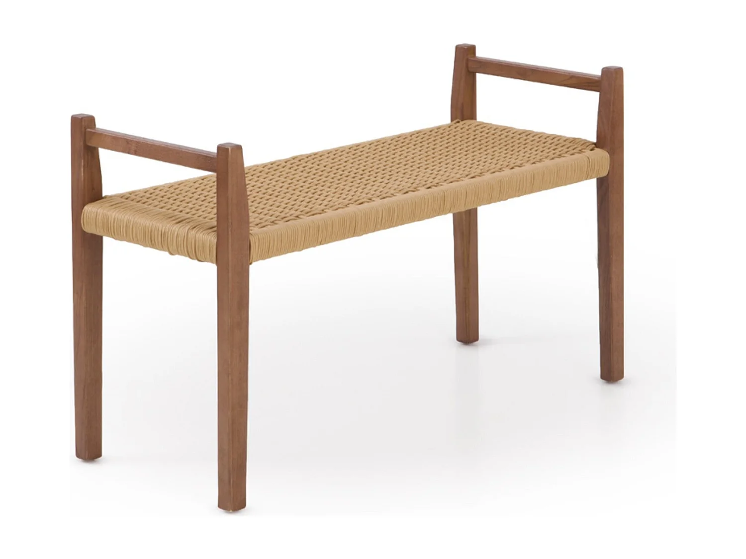 Banc en bois de frêne couleur noyer avec assise tressée