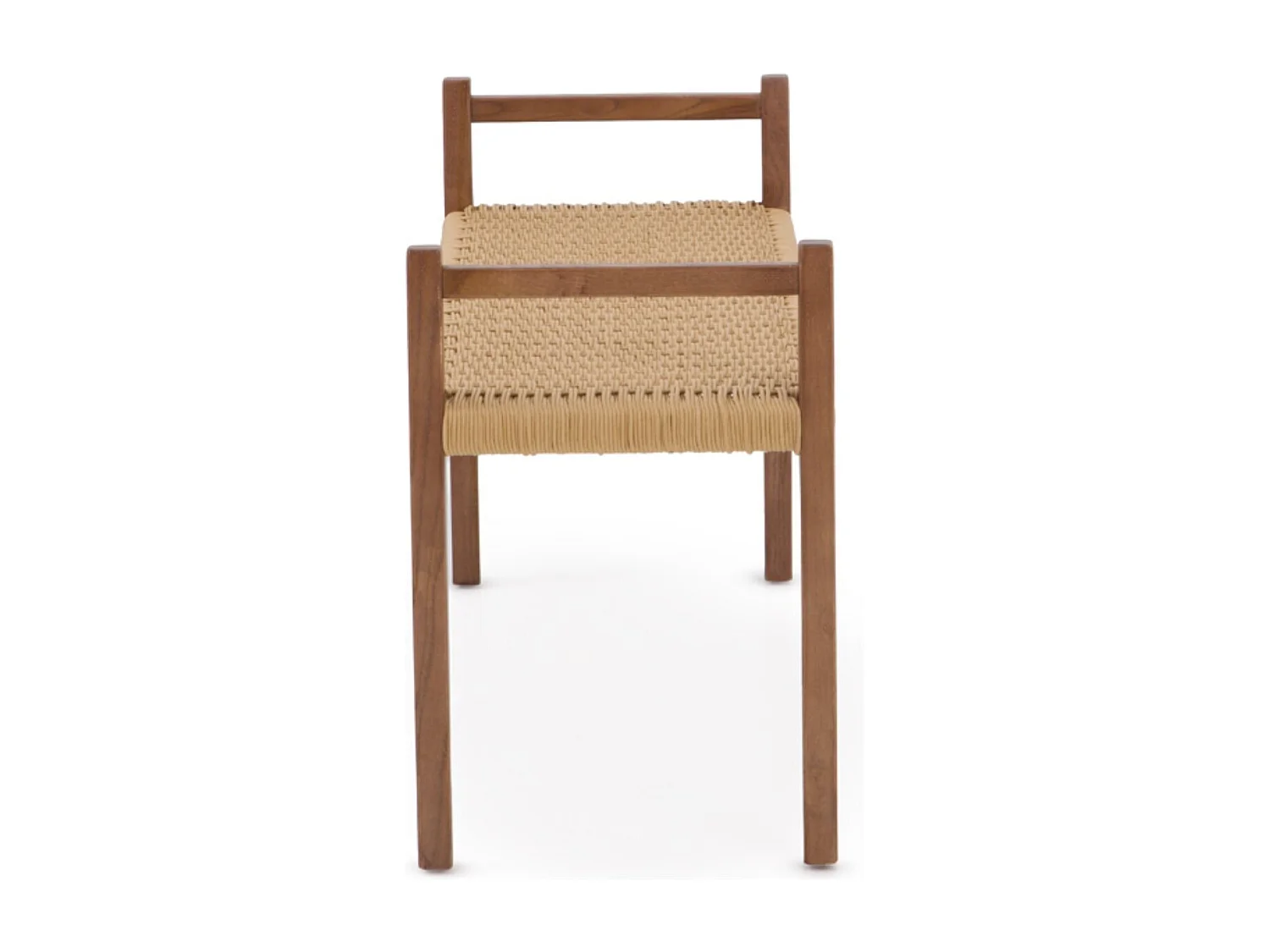 Banc en bois de frêne couleur noyer avec assise tressée