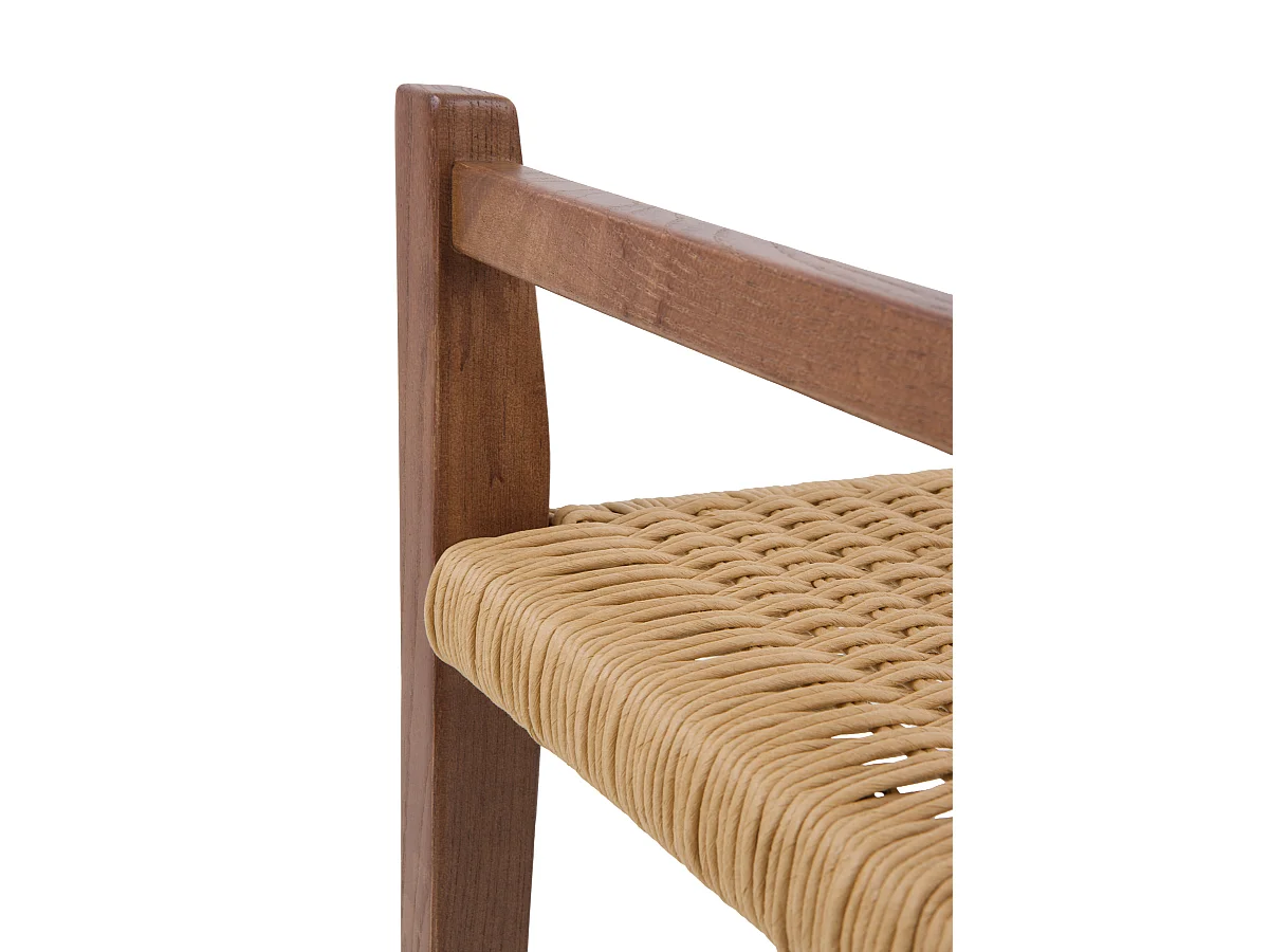 Banc en bois de frêne couleur noyer avec assise tressée