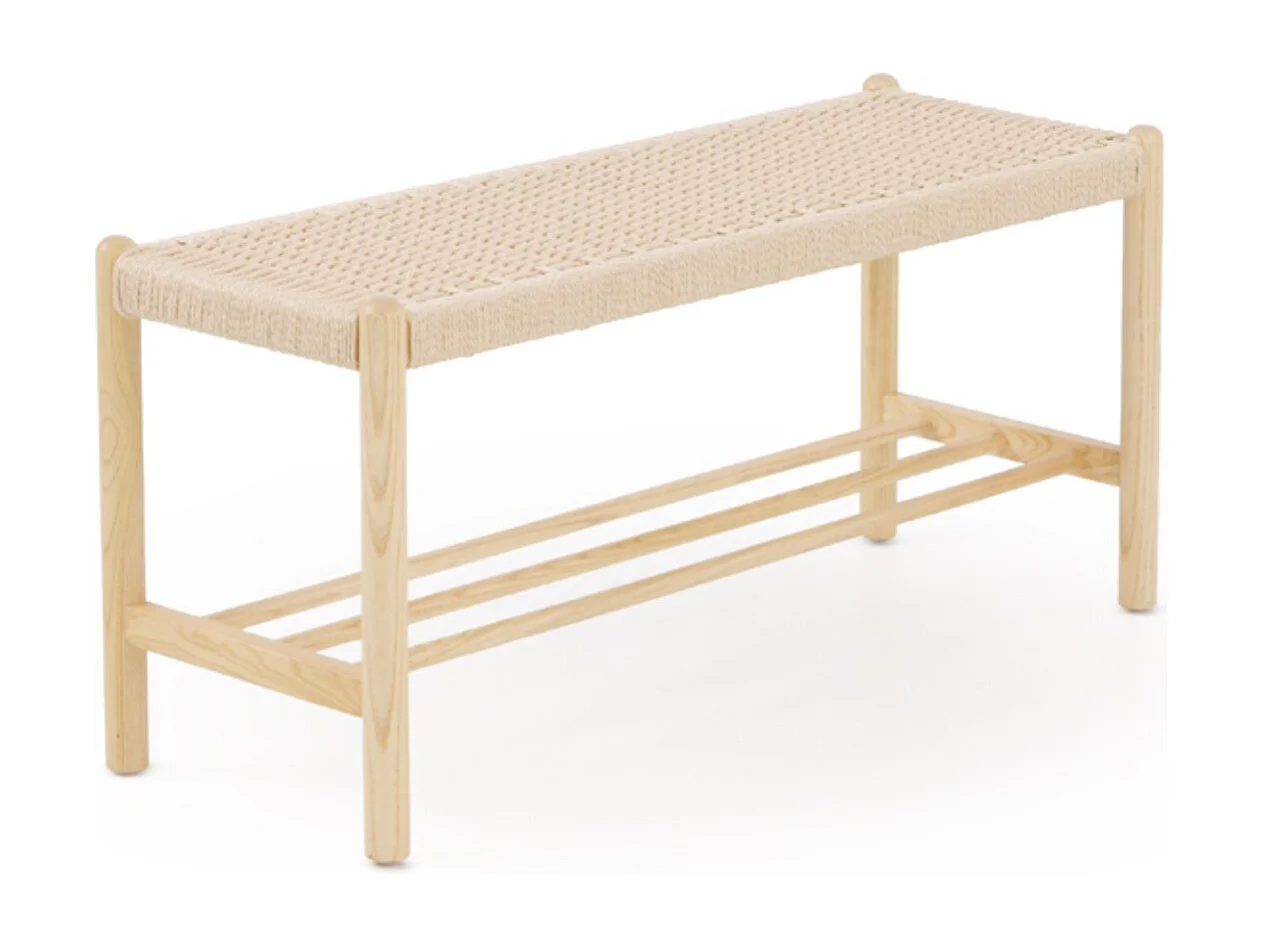 Banc en bois de frêne avec assise tressée