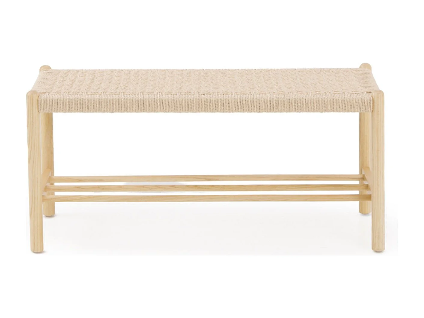 Banc en bois de frêne avec assise tressée