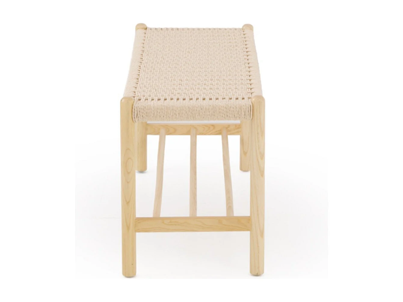 Banc en bois de frêne avec assise tressée