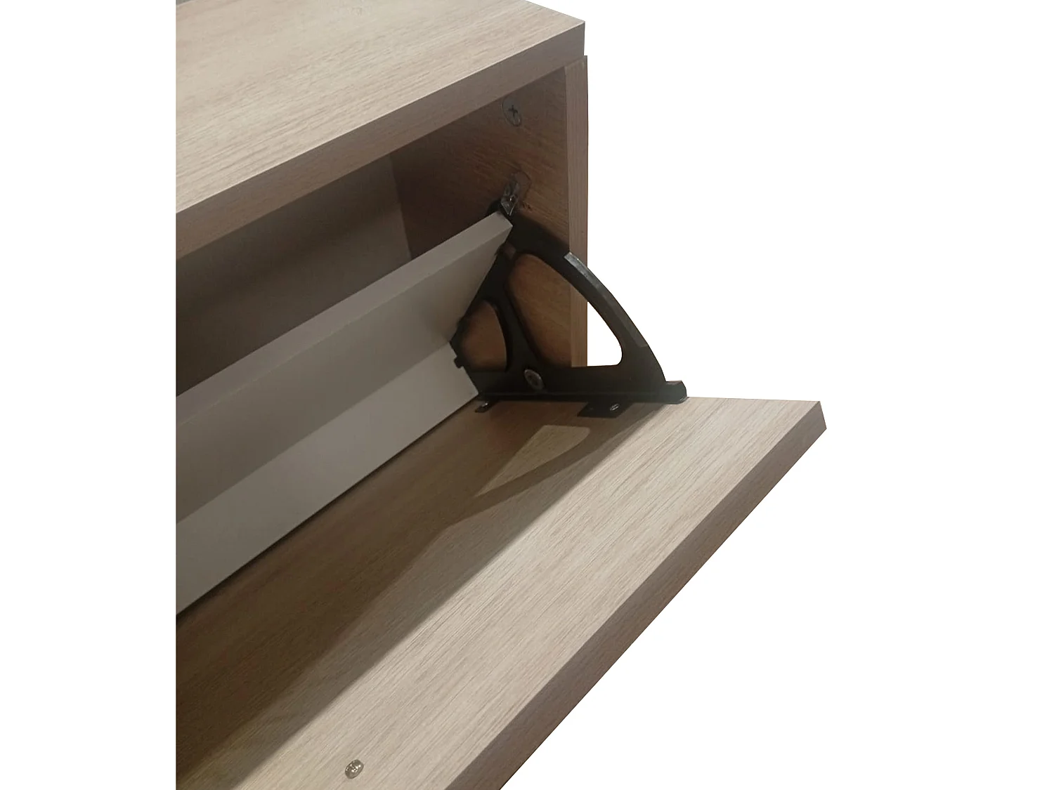 Zapatero de 108x60x17 cm con 3 cajones y tiradores cromados en color beige Maira