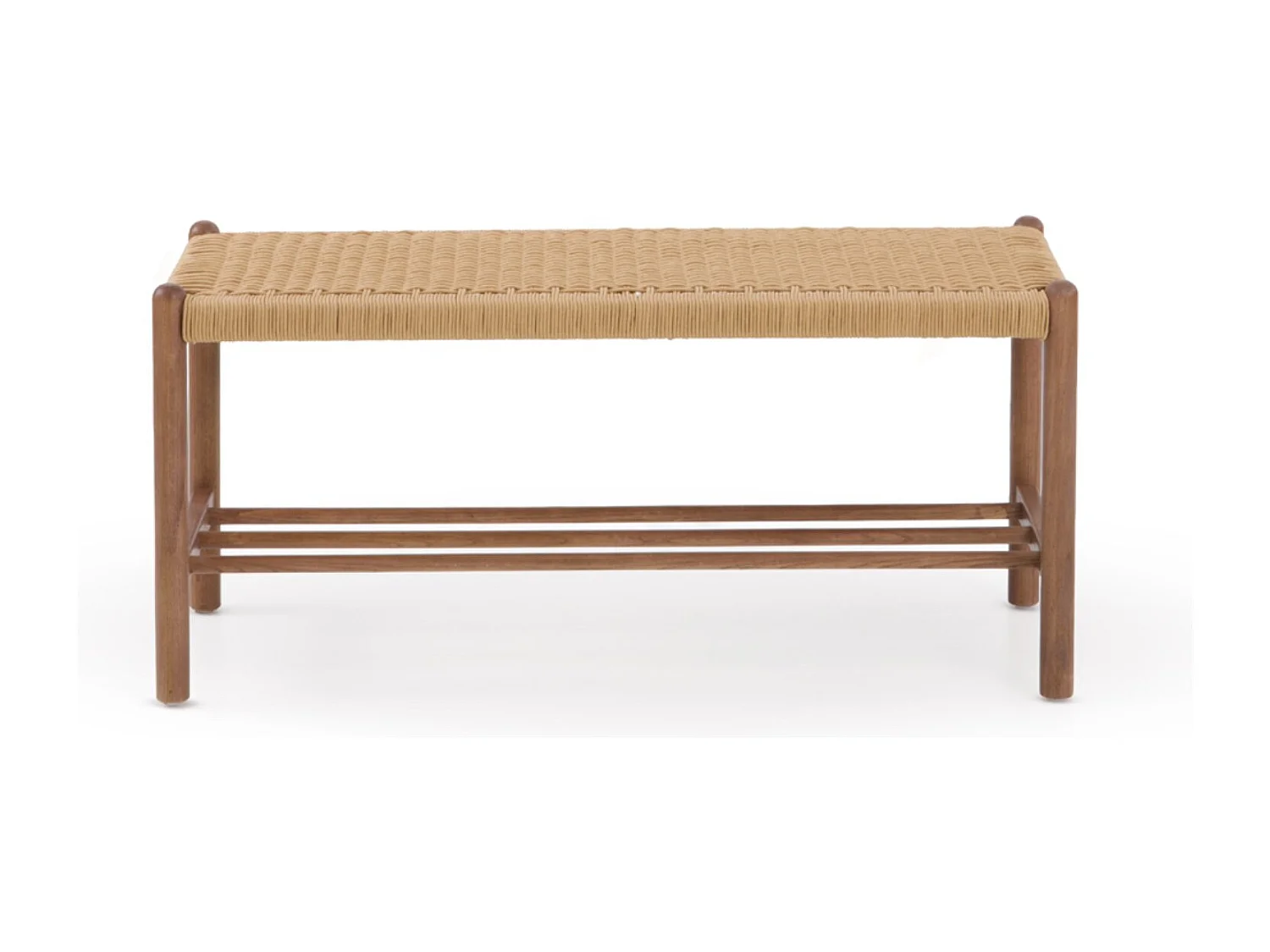 Banc en bois de frêne couleur noyer avec assise tressée