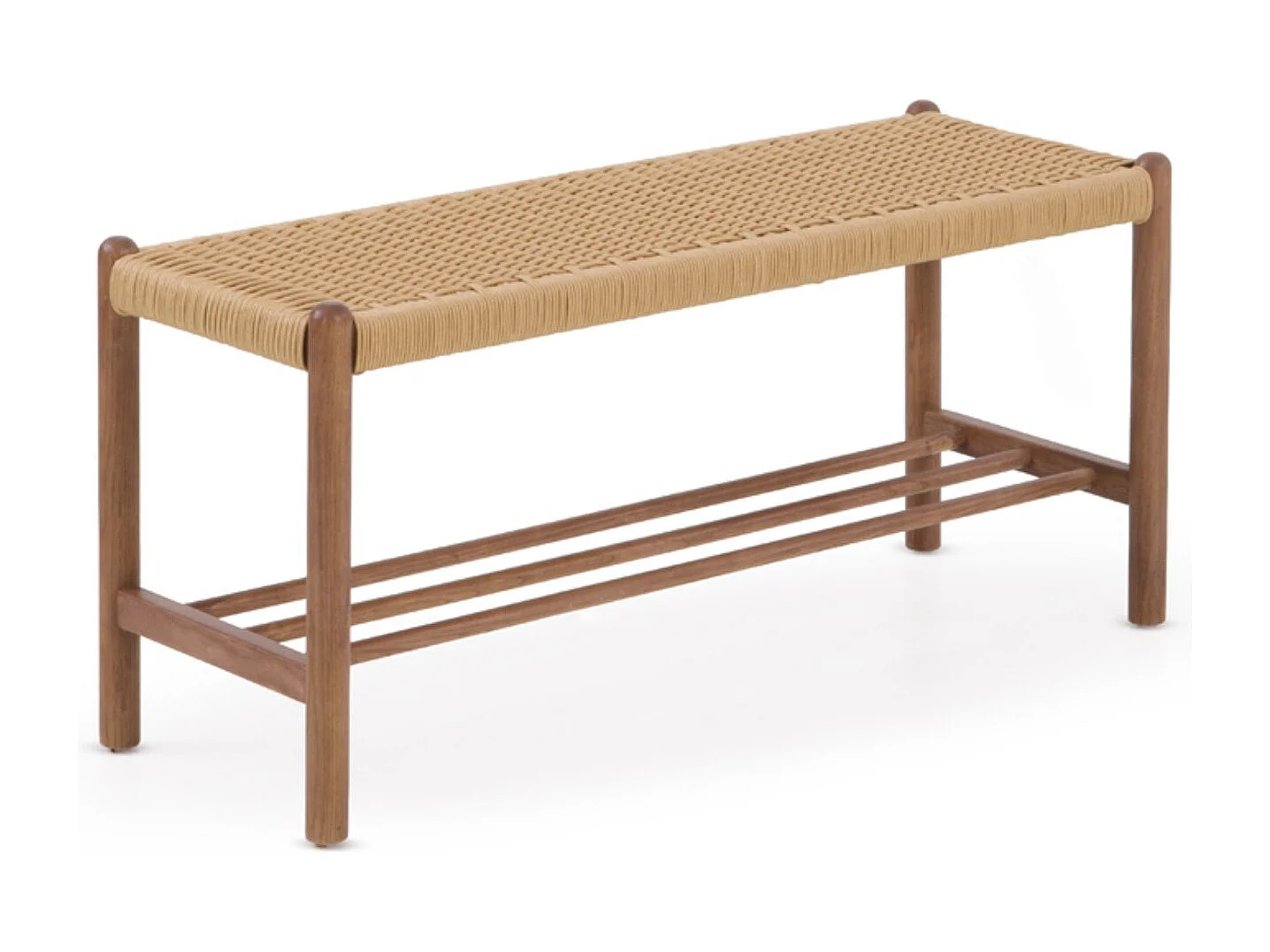 Banc en bois de frêne couleur noyer avec assise tressée