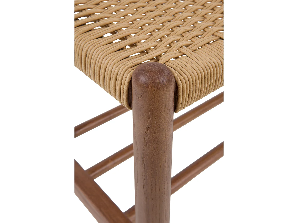 Banc en bois de frêne couleur noyer avec assise tressée