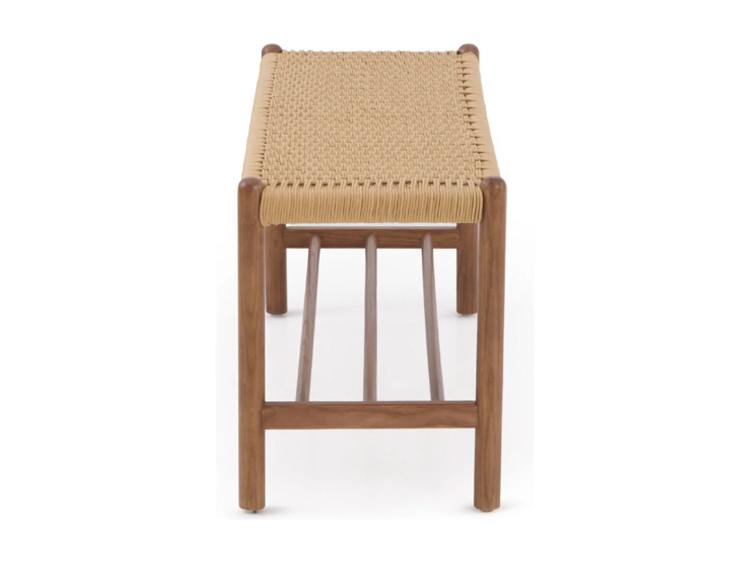 Banc en bois de frêne couleur noyer avec assise tressée