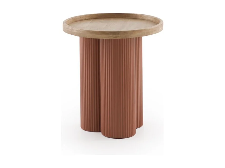 Couchtisch aus Metall in Terrakotta und Kautschukbaumholz