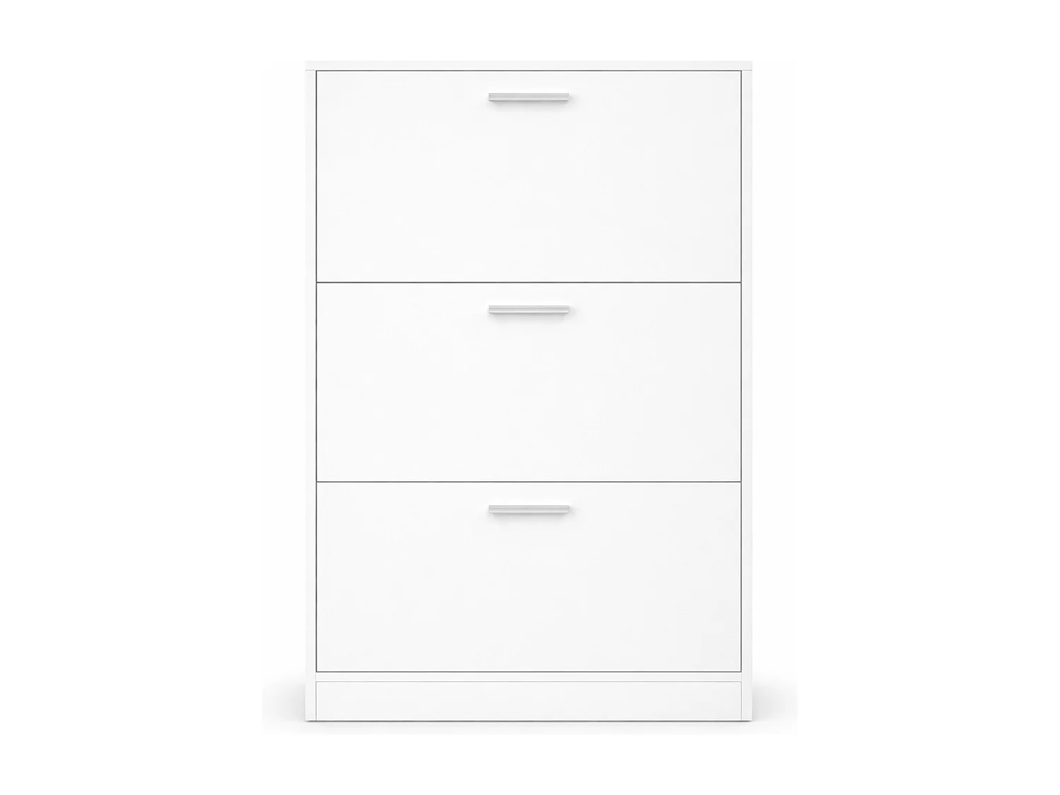 Zapatero de 108x60x17 cm con 3 cajones y tiradores cromados en color blanco Maira