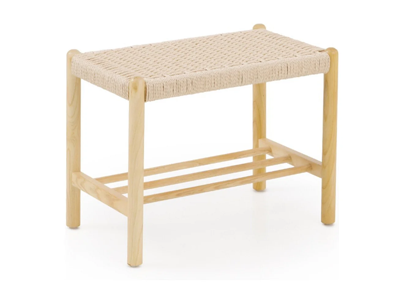 Banquette en bois de frêne avec assise tressée