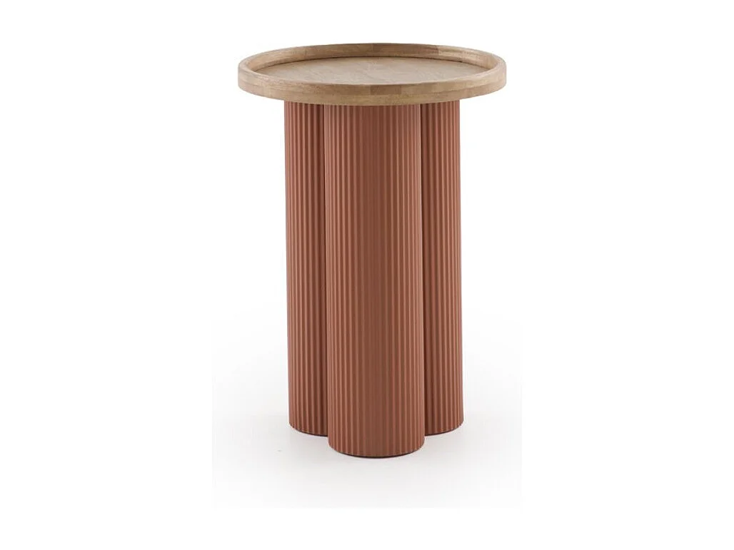 Couchtisch aus Metall in Terrakotta und Kautschukbaumholz