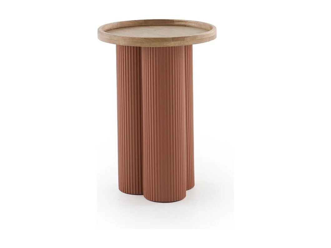 Couchtisch aus Metall in Terrakotta und Kautschukbaumholz