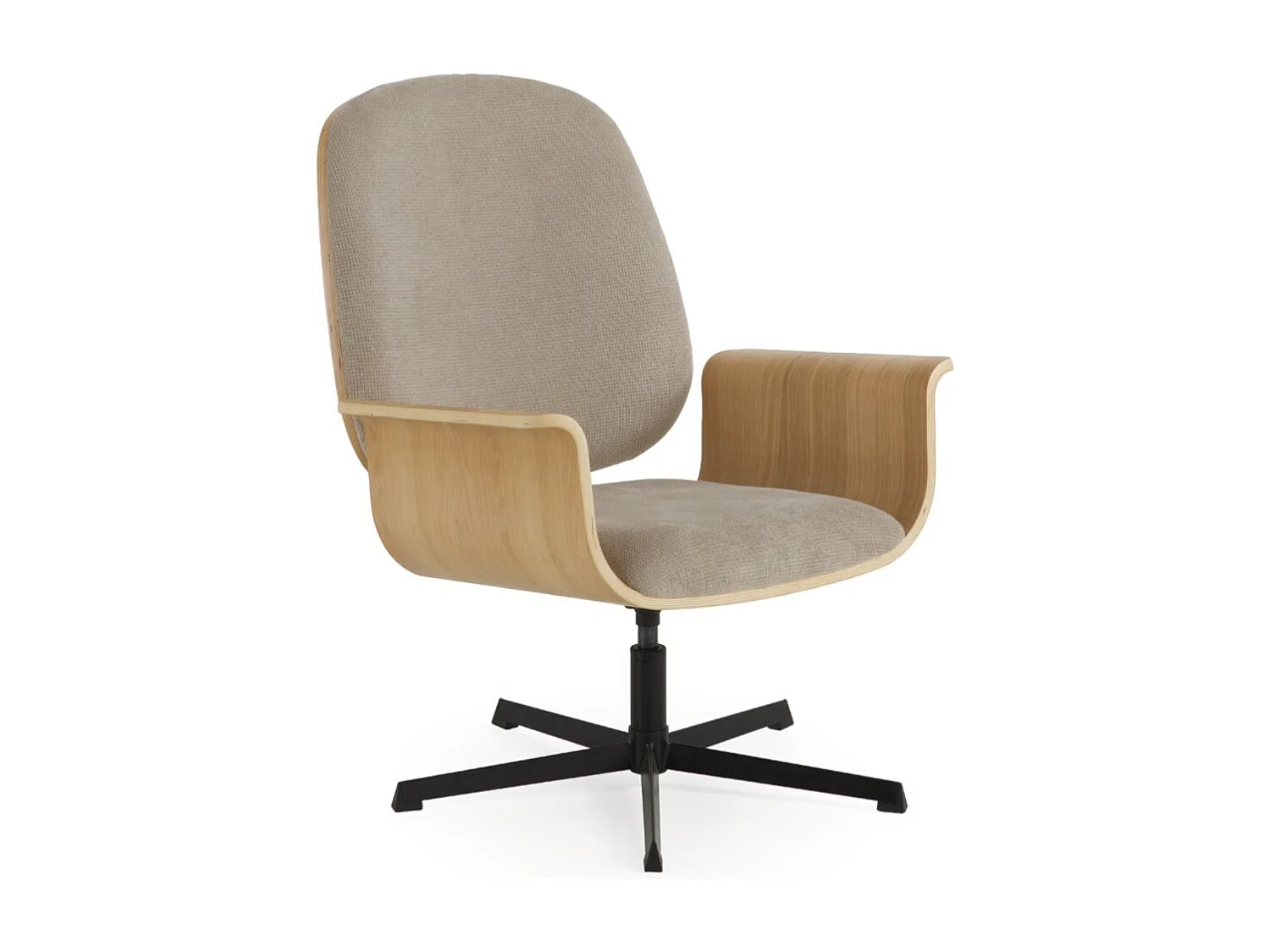 Fauteuil pivotant en chêne, avec assise et dossier rembourrés