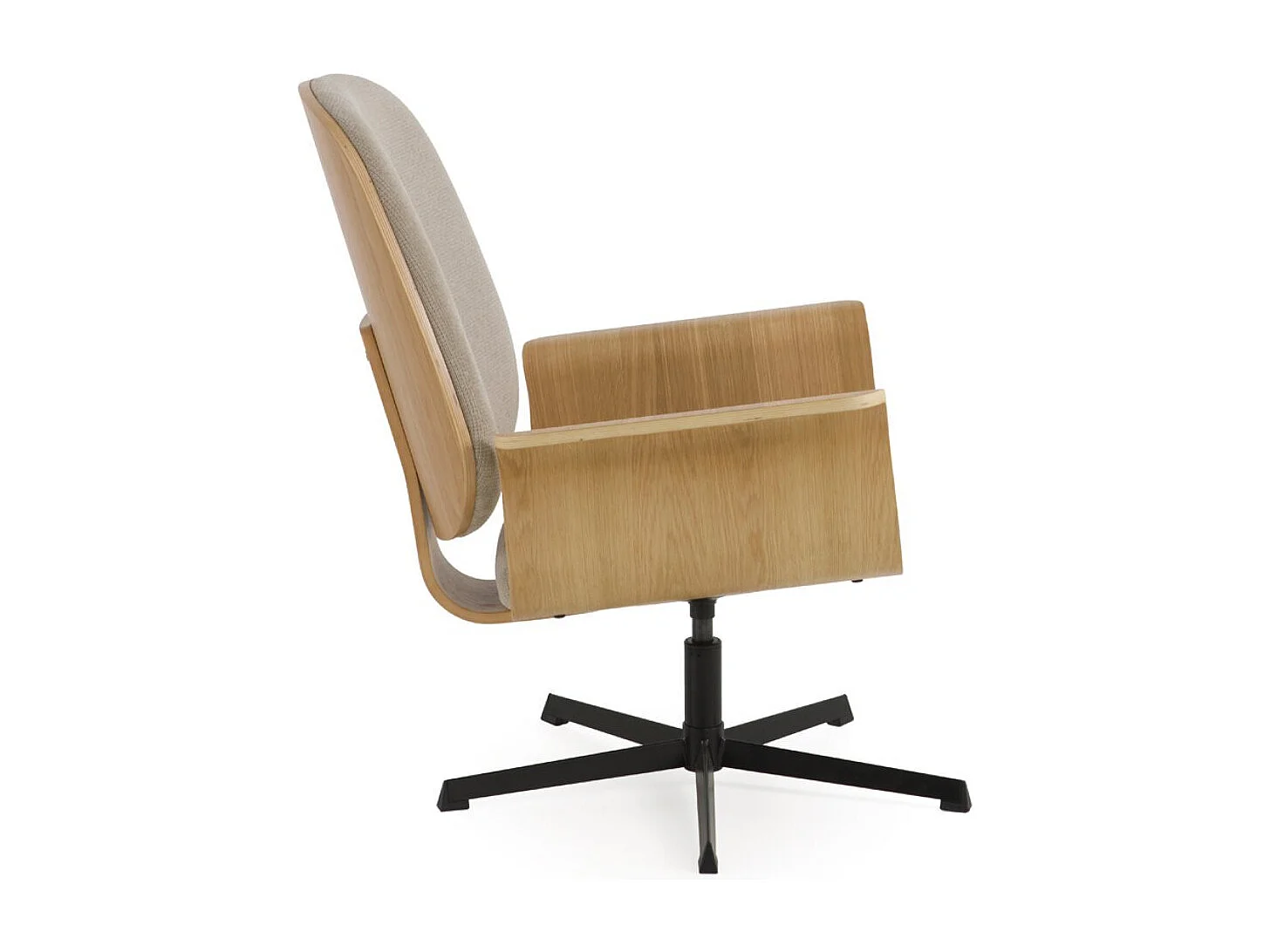 Fauteuil pivotant en chêne, avec assise et dossier rembourrés