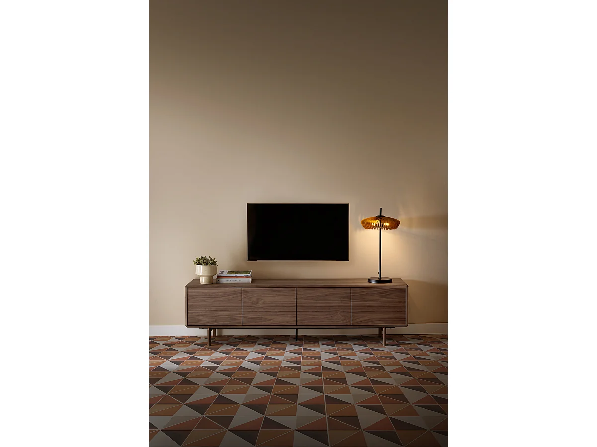 TV-Möbel mit 4 Türen, nussbaumfurniert, mit Holzbeinen