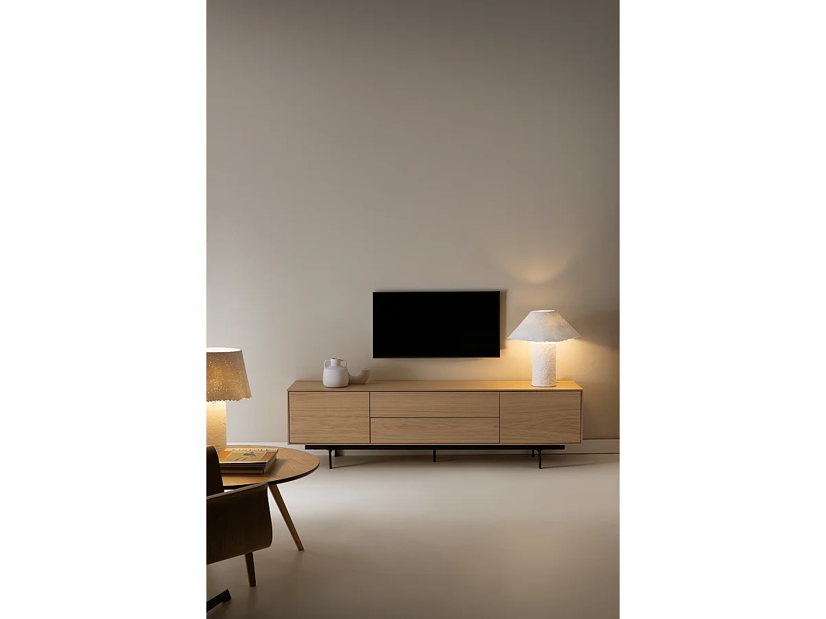 TV-Möbel mit 2 Türen und 2 Schubladen, furniert mit natürlicher Eiche