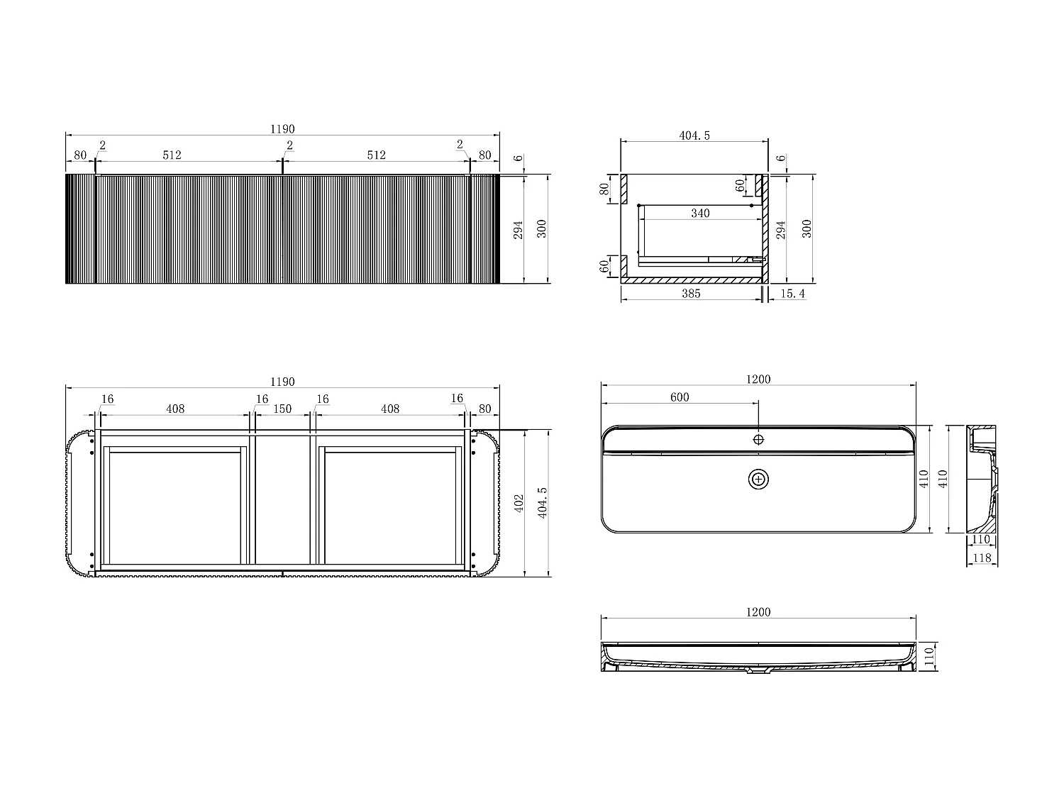 Meuble de salle de bain suspendu strié en bois de frêne avec double vasque à encastrer et colonne - Naturel clair - 120 cm - BULMAS