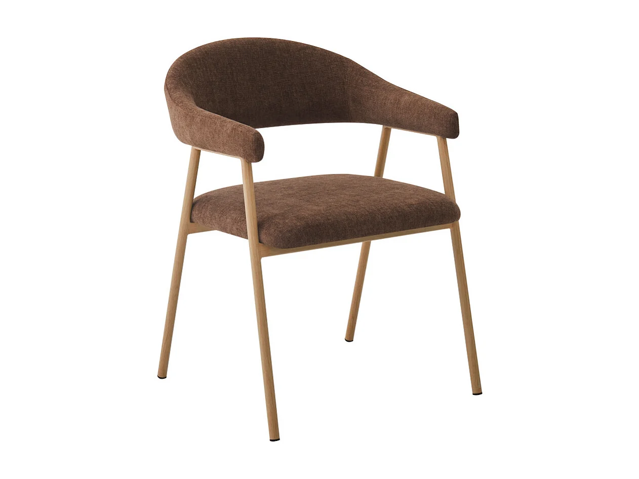 Leon - Lot de 2 fauteuils de table en tissu piètement effet bois clair - Marron