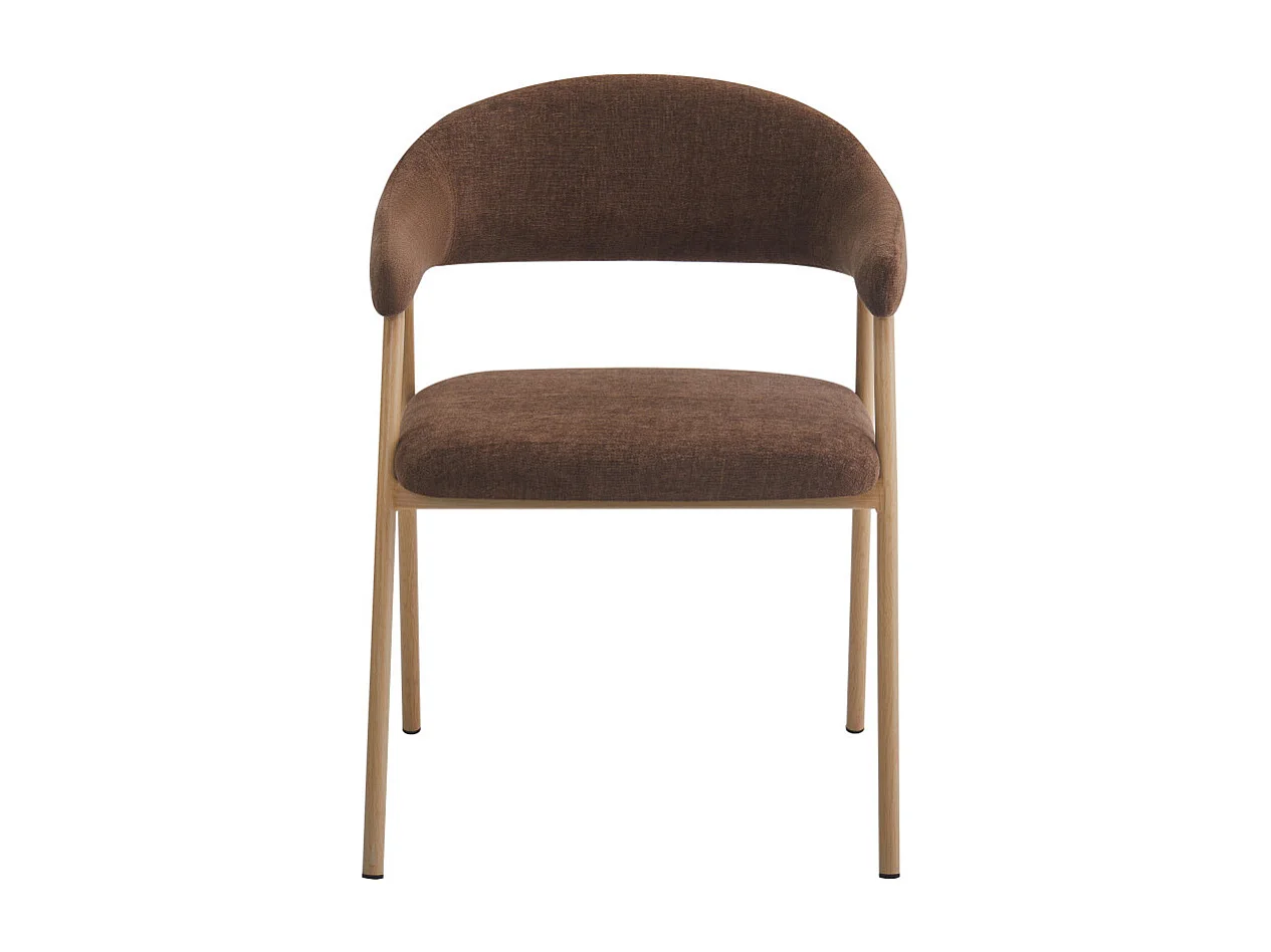 Leon - Lot de 2 fauteuils de table en tissu piètement effet bois clair - Marron