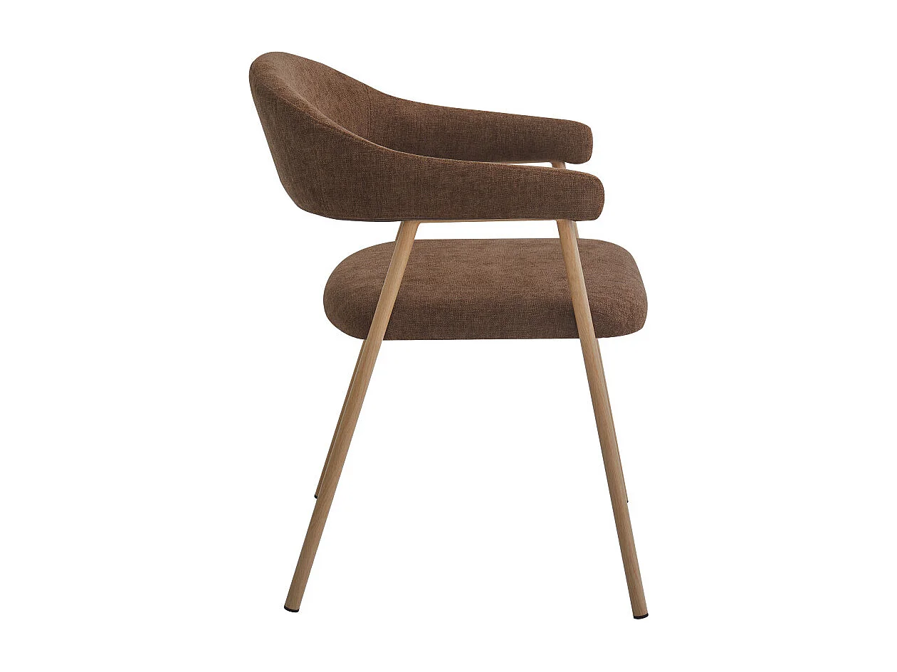 Leon - Lot de 2 fauteuils de table en tissu piètement effet bois clair - Marron